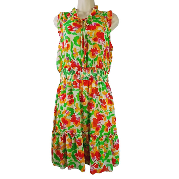 CAbi SZ M Spirit Dress Chiffon Smocked Ruffled Floral 6216 - Picture 2 of 5